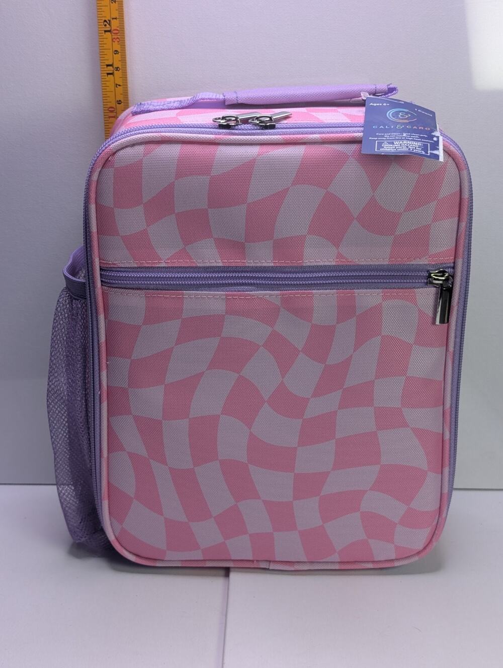 Cali & Caro Pink Wavy Checker Lunch Tote Insulated Bag NWT Kids School